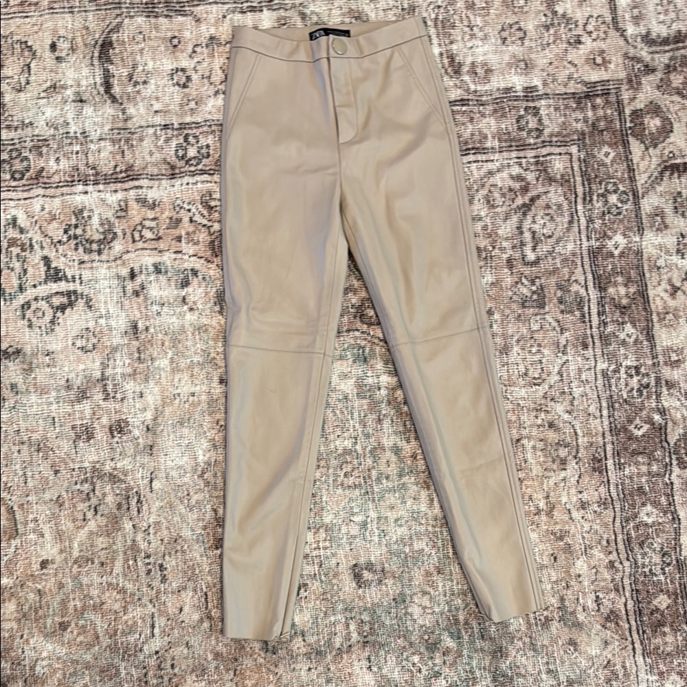 Zara Beige Leather Leggings/Pants Size XSMALL